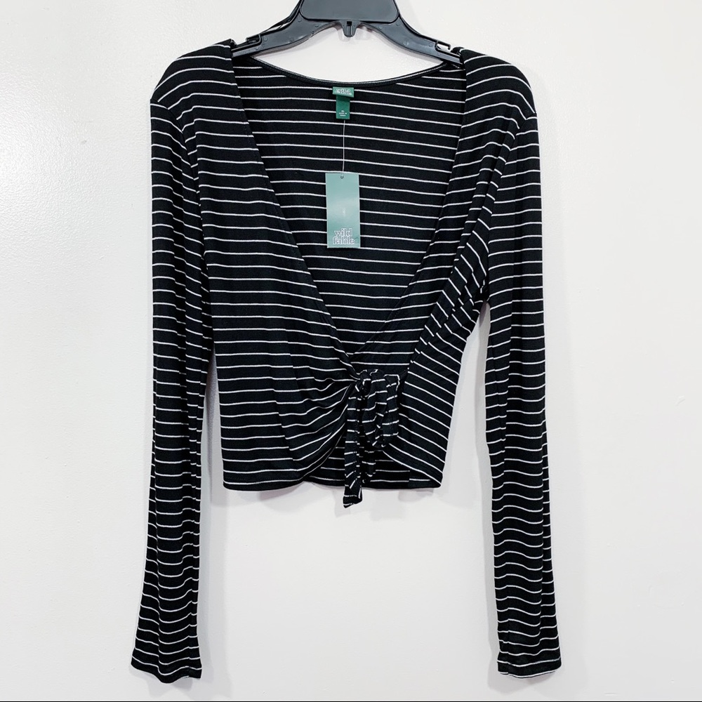Wild Fable Women’s Black Striped Long Sleeve Wrap Top NWT